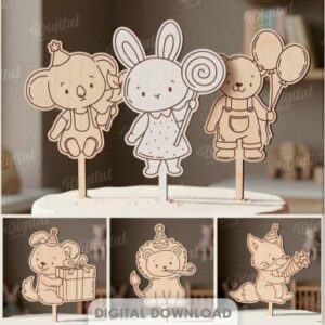 Pack de Cake Toppers Infantiles con Animales Tiernos para Cumpleaños – Corte Láser