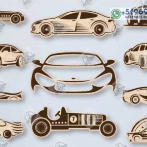Pack de Siluetas de Autos Deportivos en Madera – Diseños Vectoriales para Corte Láser