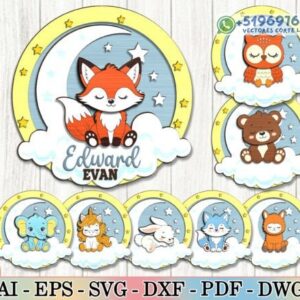 Letreros Infantiles Personalizados con Nombre – Pack de Animales Tiernos para Corte Láser