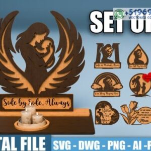 Pack de Diseños Madre e Hijo en Madera para Corte Láser – Colección Decorativa con Siluetas y Frases