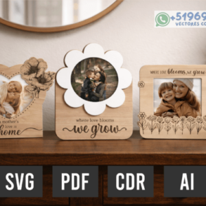 Marcos de Fotos Día de la Madre en Madera – Pack Floral Personalizado para Corte Láser