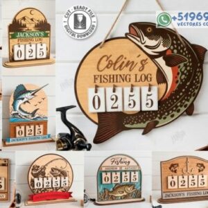 Registro de Pesca en Madera – Pack de 10 Diseños Personalizables para Corte Láser