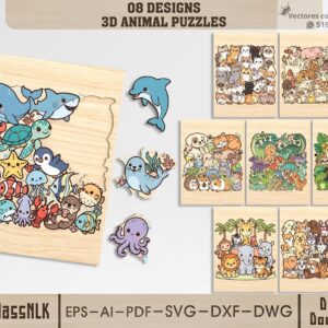 Pack de Rompecabezas 3D de Animales para Corte Láser