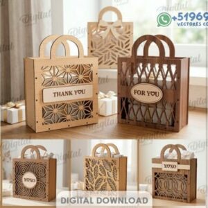 Bolsas de Regalo en Madera para Corte Láser – Diseños 3D Elegantes y Reutilizables