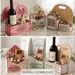 Pack de Cajas de Regalo 3D para Mamá con Diseño Decorativo – Corte Láser