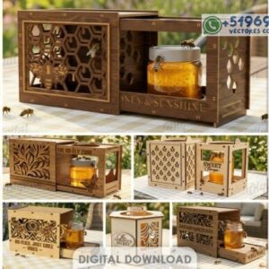 Cajas Decorativas para Frascos de Miel – Pack de 10 Diseños 3D para Corte Láser