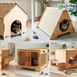 Casas para Gatos en Madera para Corte Láser – Pack de Diseños Funcionales y Decorativos