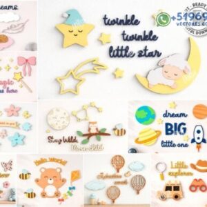 Decoración de Pared para Habitación Infantil en Madera – Pack Creativo para Corte Láser