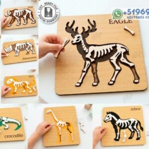 Rompecabezas Educativos de Esqueletos de Animales para Corte Láser – Diseño Interactivo en Madera