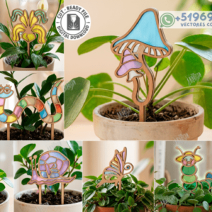 Estacas Decorativas para Plantas – Pack de 10 Diseños Creativos para Corte Láser