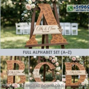 Pack de Letras Abecedario Gigante y Letreros para Libro de Firmas de Boda – Corte Láser