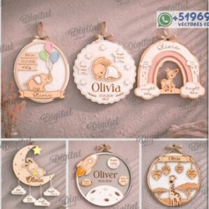 Letreros Personalizados de Nacimiento para Bebé en Madera – Pack Decorativo con Nombre y Datos