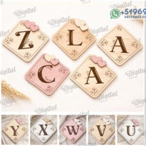 Letras Decorativas con Corazón en Madera – Pack A-Z Multicapa para Corte Láser