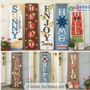 Letreros Verticales de Verano en Madera – Pack de 10 Diseños Decorativos para Corte Láser