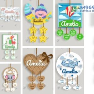 Letreros de Nacimiento Personalizados en Madera – Pack con Datos del Bebé para Corte Láser