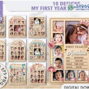 Marco de Fotos “Mi Primer Año” en Madera – Pack 3D de Recuerdos Mes a Mes para Corte Láser
