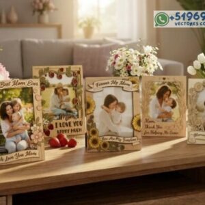 Marcos de Fotos para el Día de la Madre en Madera – Pack Decorativo con Frases y Detalles Florales