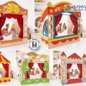 Mini Teatro de Marionetas en Madera – Pack Escenario Infantil para Corte Láser