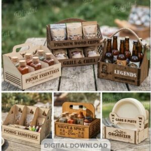 Organizadores de Barbacoa y Picnic en Madera – Pack de 10 Diseños para Corte Láser