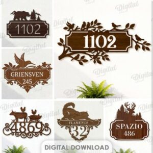 Placas de Números para Casa en Madera – Pack de 10 Diseños Decorativos para Corte Láser