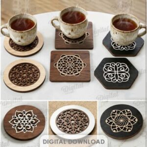 Posavasos Mandala en Madera – Pack de 10 Diseños Decorativos para Corte Láser