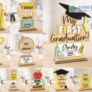 Trofeos y Premios de Graduación Infantil en Madera – Pack Creativo 2026 para Corte Láser