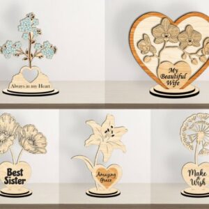 Pack de Soportes Florales Decorativos en Madera – 5 Diseños Elegantes para Corte Láser