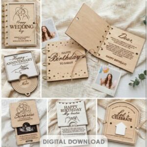Pack de Tarjetas Sorpresa y Sobres Creativos en Madera – Corte Láser