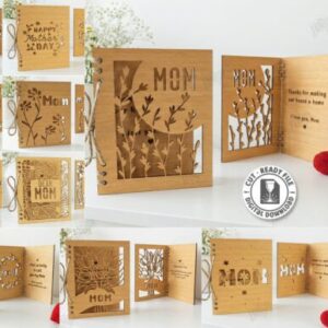 Pack de Tarjetas de Felicitación en Madera para Mamá – Corte Láser