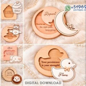 Colección de Tarjetas Infantiles en Madera para Corte Láser – Diseños Tiernos y Personalizables