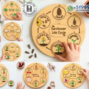 Juego Educativo Ciclo de Vida de plantas en Madera – Rompecabezas Didáctico para Corte Láser