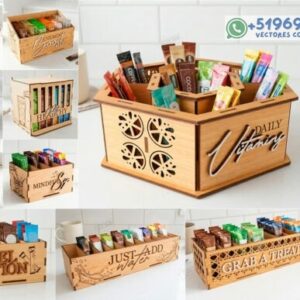 Organizador de Sobres de Bebidas en Madera – Pack de 10 Diseños Funcionales para Corte Láser