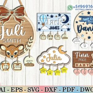 Letreros Personalizados de Nacimiento en Madera – Pack Decorativo con Datos del Bebé