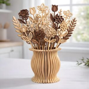 Florero Decorativo con Flores en Capas para Corte Láser