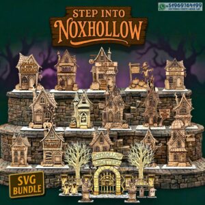 Pueblo Embrujado Noxhollow – Pack de 15 Casas Halloween para Corte Láser