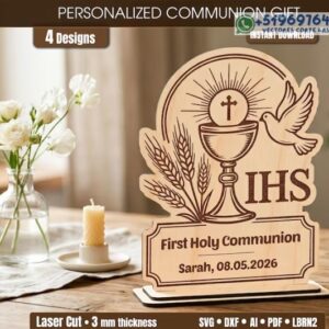 Placa Personalizada de Primera Comunión con Cáliz IHS para Corte Láser