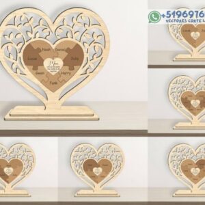 Árbol de Corazones Personalizado con Nombres – Diseño Tipo Rompecabezas en Madera