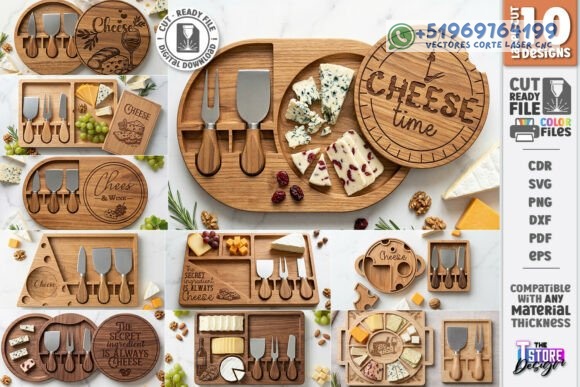 Tablas de Queso en Madera con Compartimentos – Pack Gourmet para Corte Láser