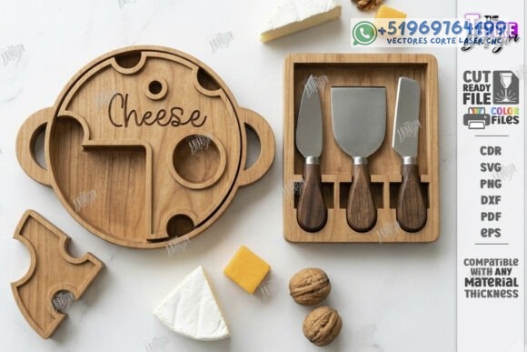 Tablas de Queso en Madera con Compartimentos – Pack Gourmet para Corte Láser - Imagen 3
