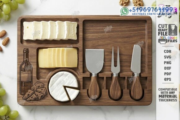 Tablas de Queso en Madera con Compartimentos – Pack Gourmet para Corte Láser - Imagen 5