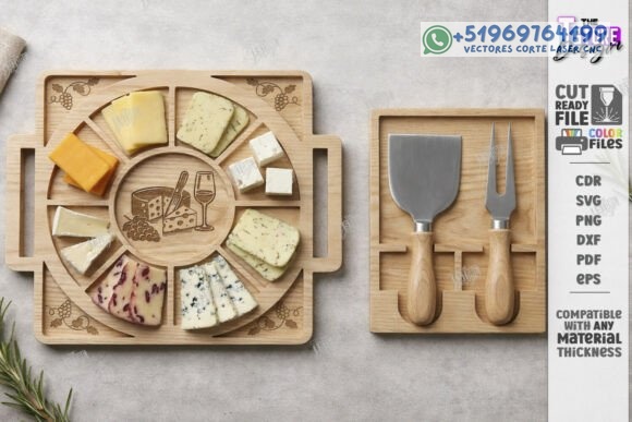 Tablas de Queso en Madera con Compartimentos – Pack Gourmet para Corte Láser - Imagen 2