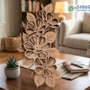 Adorno Floral en Capas para Corte Láser – Escultura Decorativa en Madera con Efecto 3D