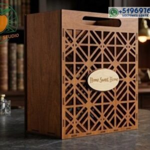Caja para Vino en Madera con Diseño Geométrico – Estuche Premium para Corte Láser