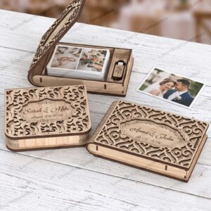 Caja USB para Fotos de Boda Corte Láser Elegante