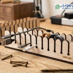 Organizador de cables de escritorio en madera para corte láser