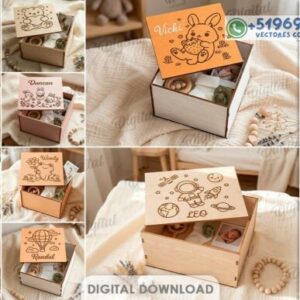 Cajas de Recuerdos para Bebé – Pack Personalizado en Madera para Corte Láser