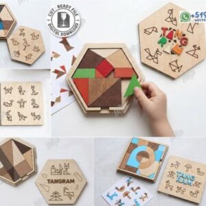 Rompecabezas Geométrico Tangram en Madera para Corte Láser