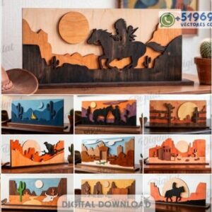 Cuadros del Viejo Oeste y Paisajes Cowboy – Pack Decorativo para Corte Láser