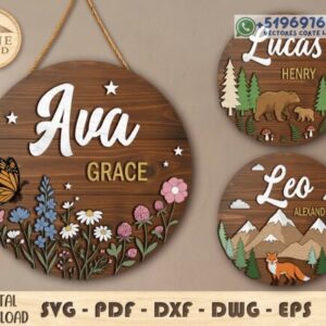 Letreros Redondos Personalizados con Nombre – Pack Decorativo Natural para Corte Láser