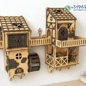 Mini Casa Medieval 3D para Pared – Decoración Fantástica para Corte Láser